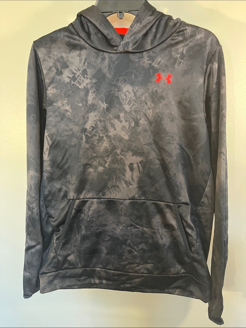 Under Armour Gray Black Marbled Hoodie with Red Logo